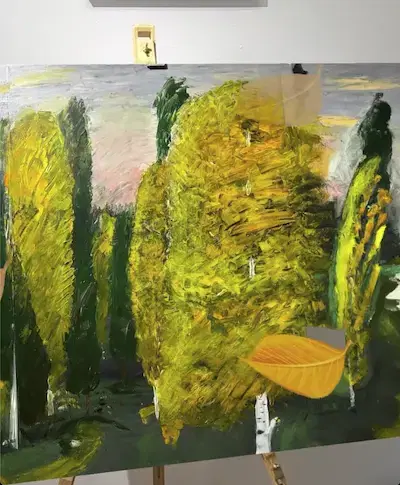Not many people (on linkedin) know I like to paint 🧑‍🎨🎨 I enriched my older piece with particle effect🍂🍃🍁 and outpainted with OpenAI DALL-E Open Ai 🦾🧠🤖
